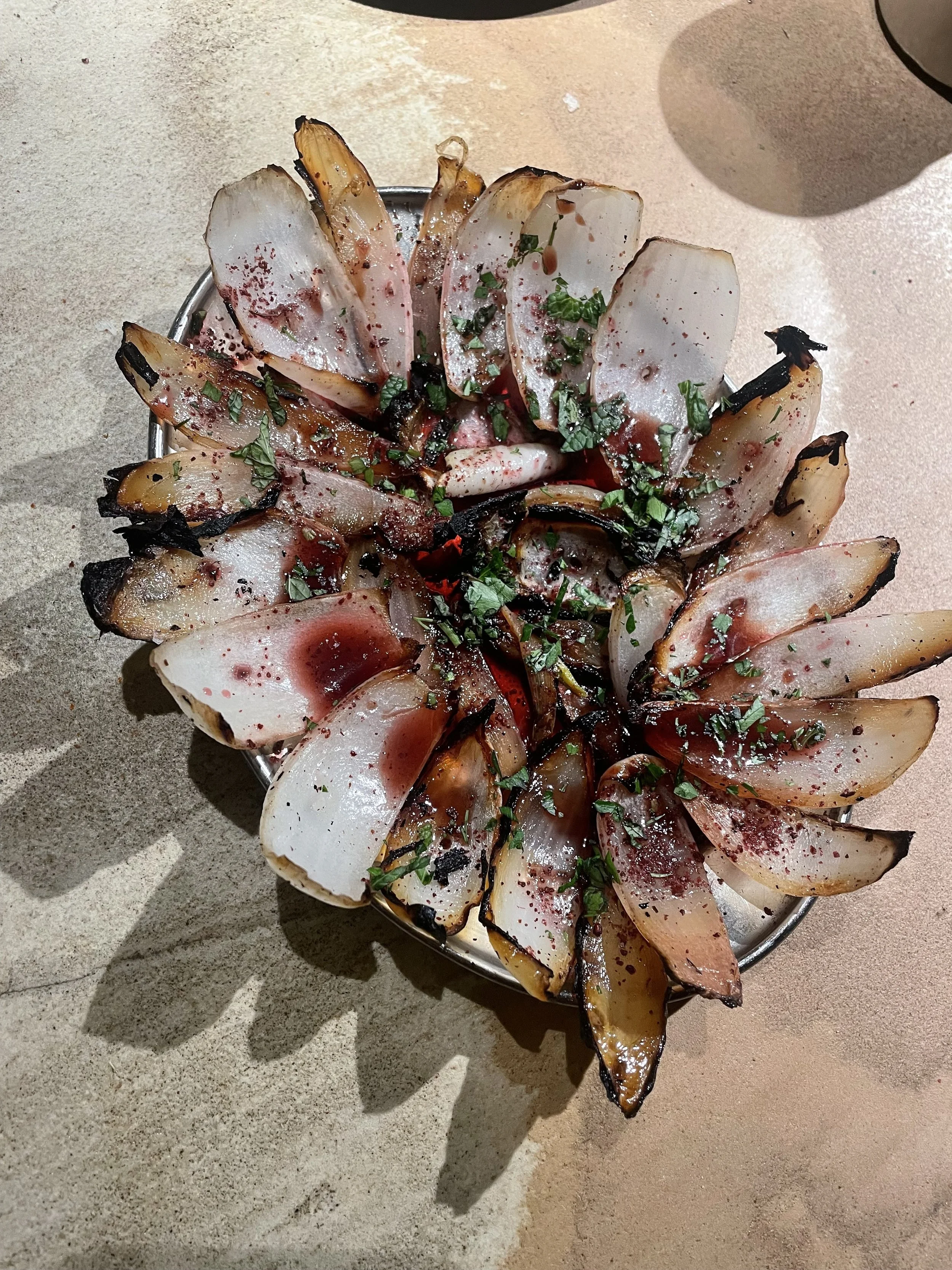 grilled onion, pomegranate, sumac + mixed herbs
