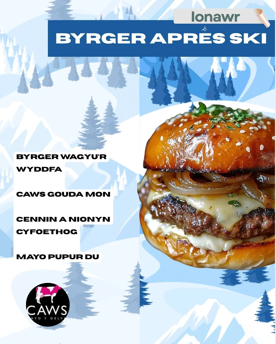 January isnt about less, its about better❄️🔥

Meet our Apr&egrave;s-Ski Burger 
-Snowdonia Wagyu patty stacked with sumptuous melty Caws Rhydydelyn Anglesey Gouda, buttery leeks and onions. Finished with a whisper of black pepper mayo and crunchy ta
