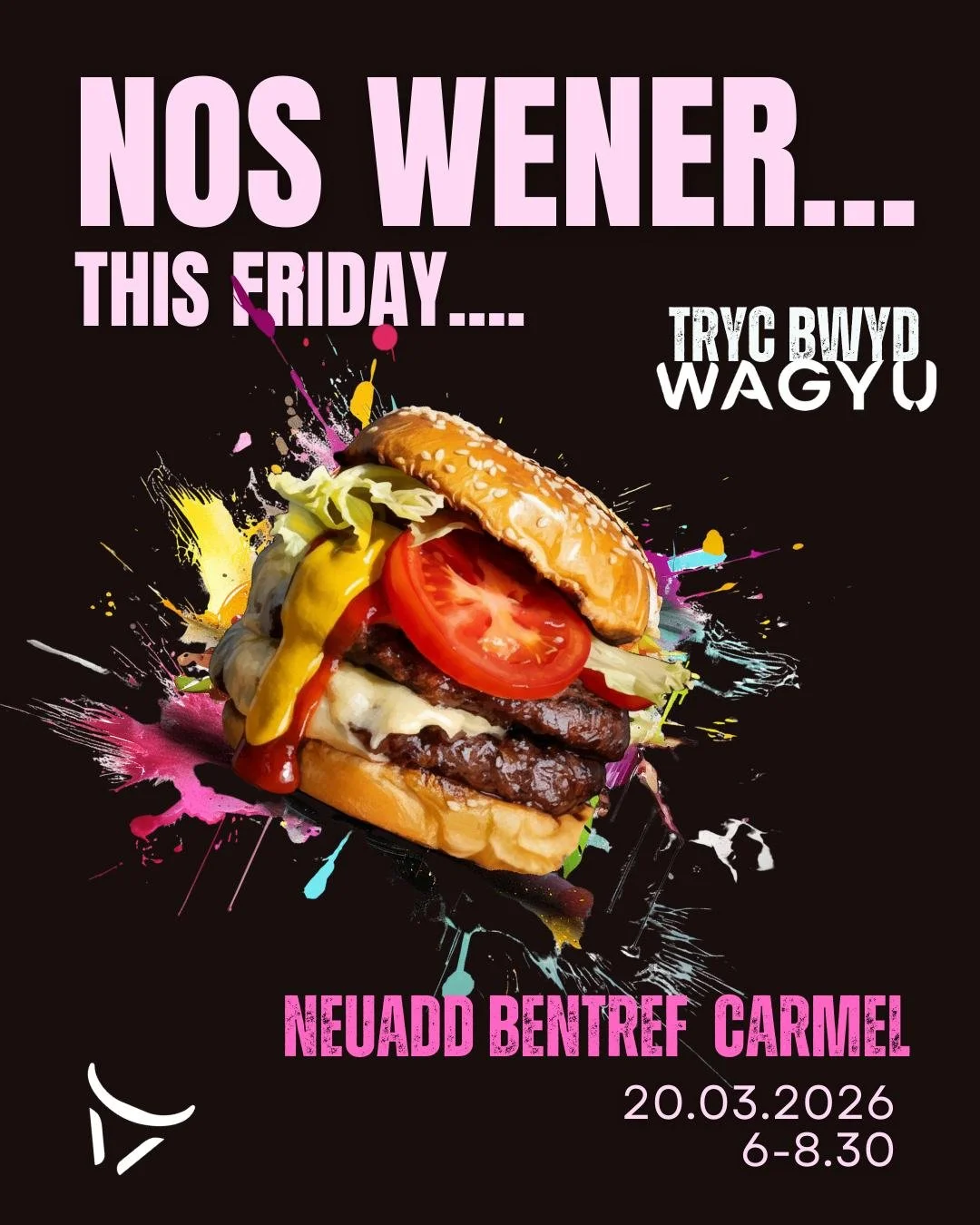 Mae rhywbeth blasus ar y ffordd i Neuadd Bentref Carmel 
NOS WENER YMA!
20.03.2026 | 6&ndash;8.30pm

Am un noson yn unig bydd bwydlen fach o flasau mawr. (SGROLIWCH I WELD)

🍔 Black Gold
🍔 The OG
🍔 Smoky Kiss

&hellip;a gan nad yw byrgyr byth yn t