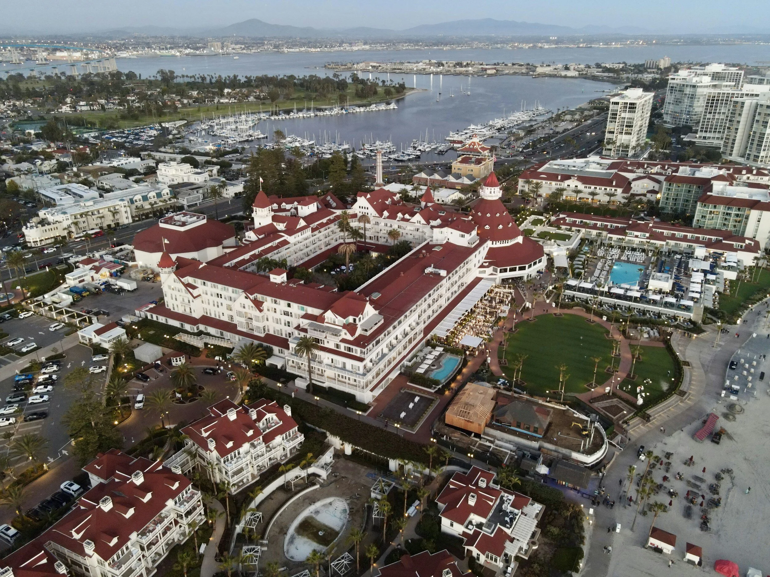 Hotel del Coronado and surrounding area from an aerial view