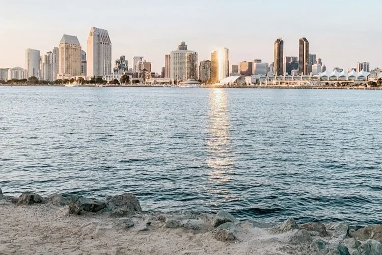 view of downtown San Diego across the bay from Coronado's Ferry Landing