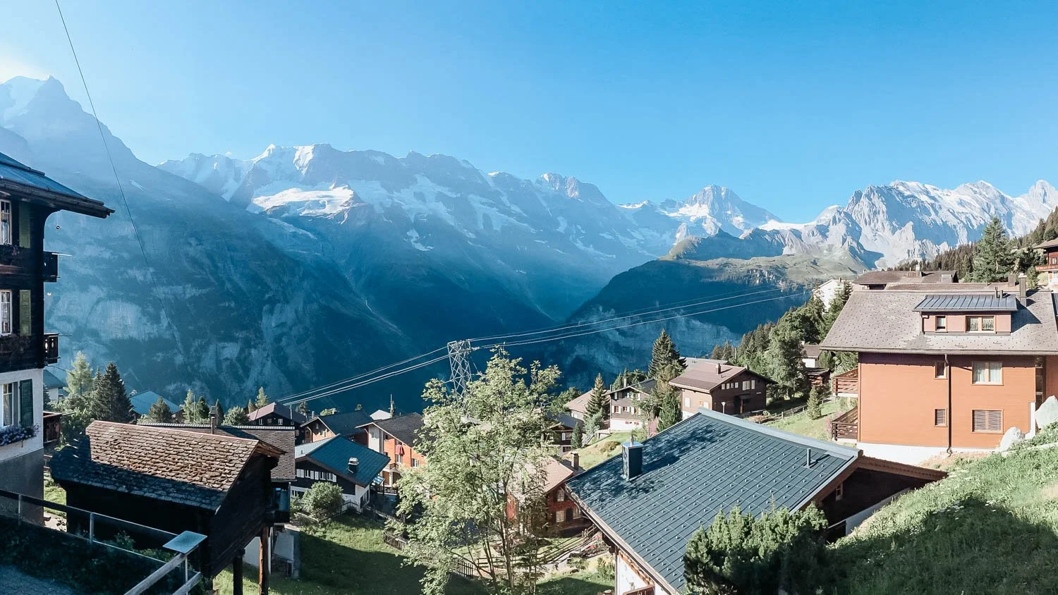 Murren on the side of the cliffs in the Swiss Alps