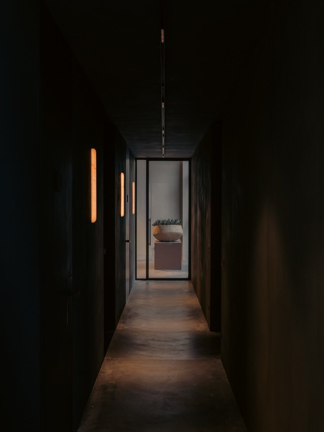 Project Estate Cothen - The dark hallway comes to life without losing its mood. A touch of direct, almost invisible downlight creates contrast. The alabaster wall lights bring an extra soft layer and depth to the space.

Full project in bio.

-

Clie