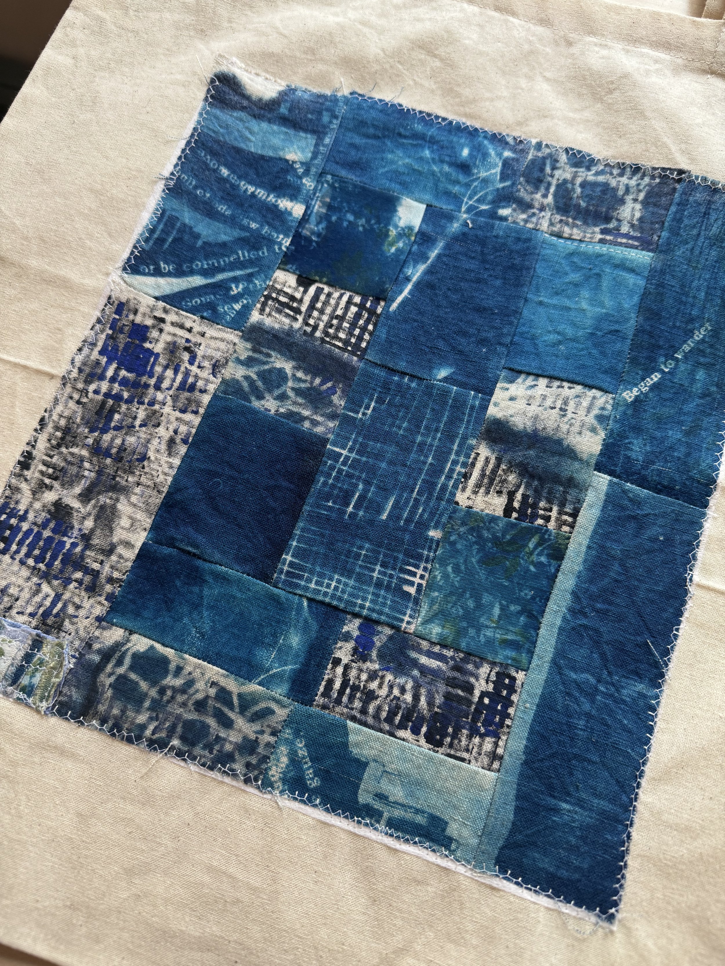 Cyanotype Patchwork book bag