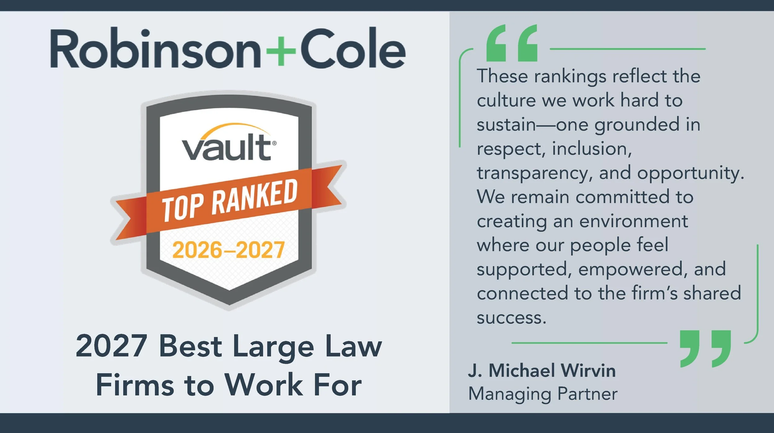Robinson+Cole’s People-First Culture Recognized in Vault’s 2027 Rankings