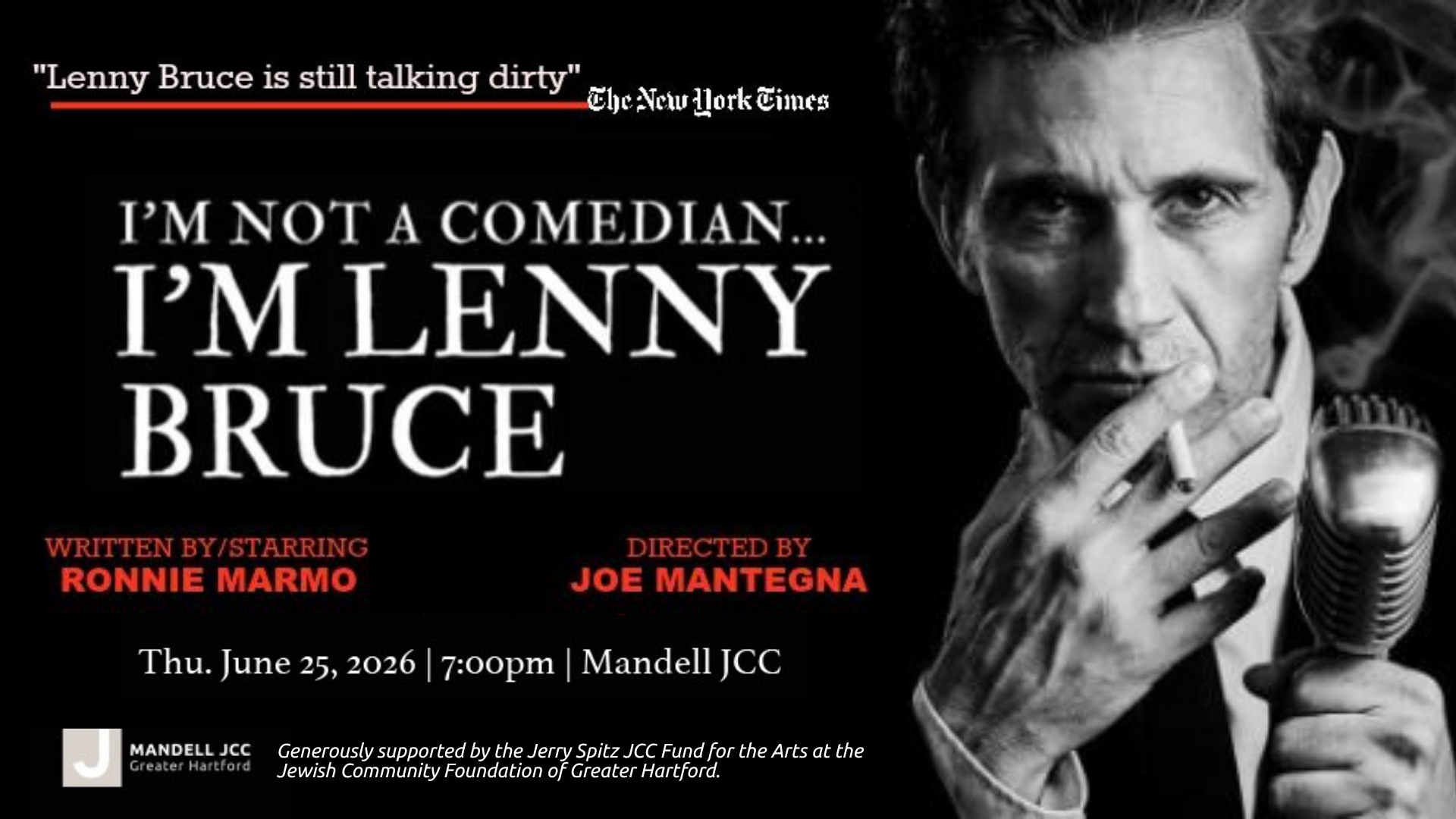 Critically Acclaimed Off-Broadway Hit "I'm Not a Comedian... I'm Lenny Bruce" Comes to West Hartford for One Night Only