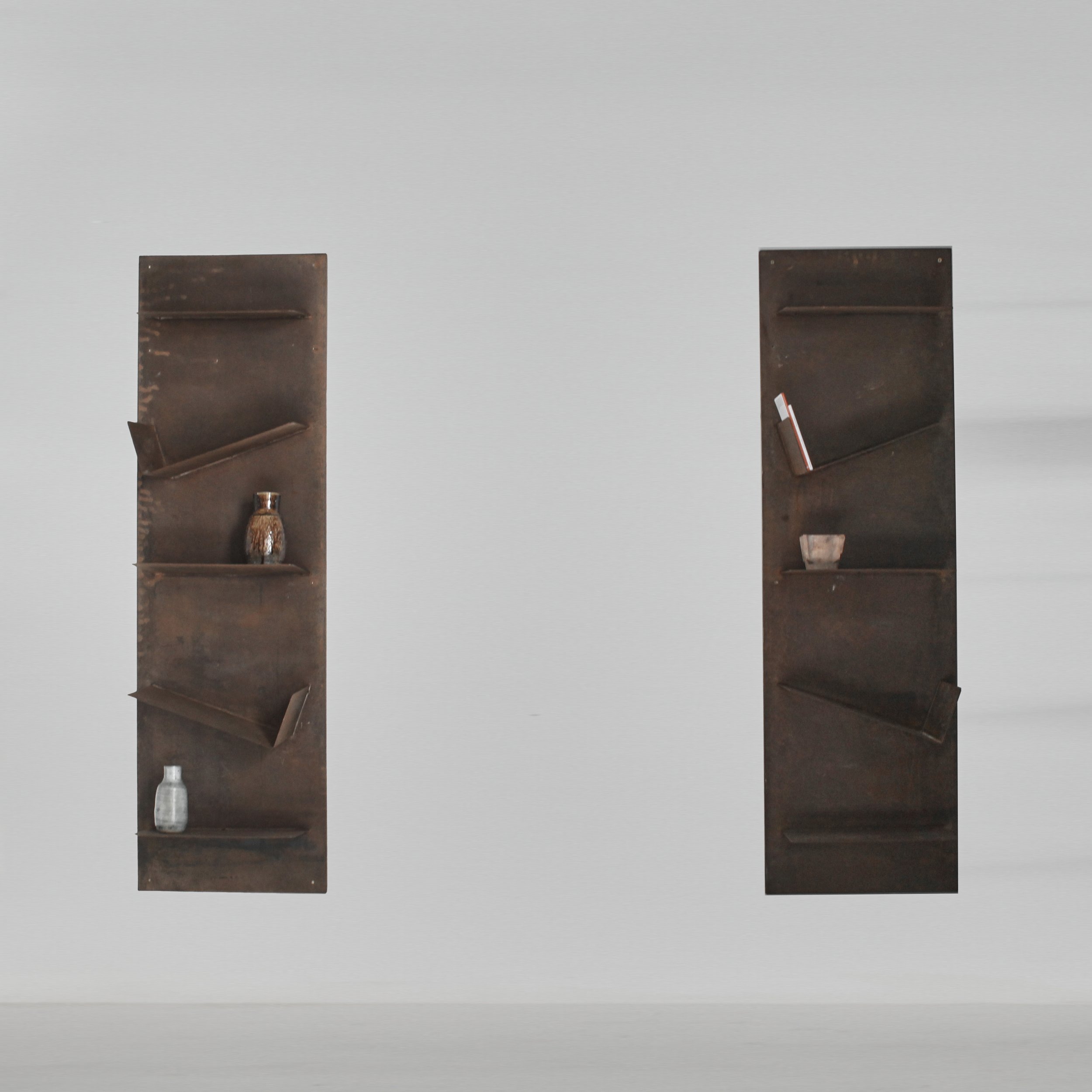 Heavily Patinated Wall Mounted Shelves attrib. Tejo Remy