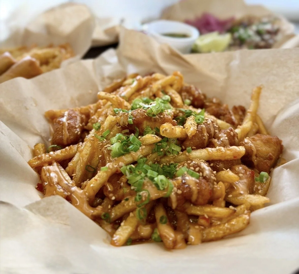 French fries and battered chicken tossed in our house made orange sauce. Classic flavor, new twist!