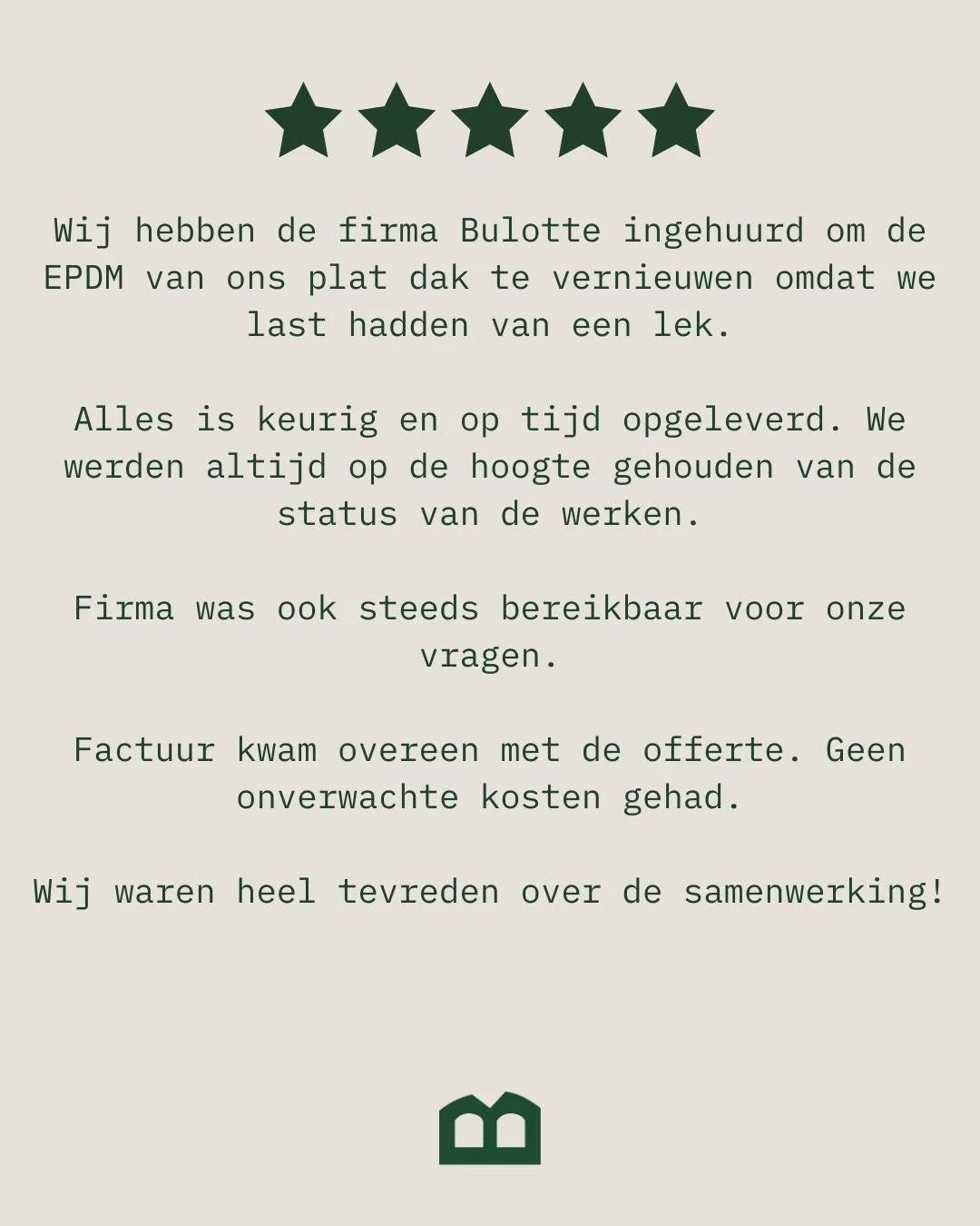 Vertrouwen krijg je door afspraken na te komen.

⭐️Tevreden klanten zijn ons mooiste visitekaartje!
👉 Heb jij plannen voor een dakrenovatie? Neem vrijblijvend contact met ons op via de link in bio. #Bulotte #gevelwerken #dakwerken #plattedaken #plat