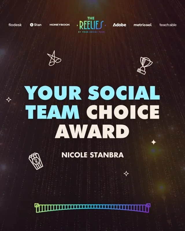 🏆 AND THE WINNER IS... @nicolestanbra⁠
⁠
Congrats on winning the @yoursocialteam Choice Award!!⁠
⁠
We couldn't have done it without our sponsors @honeybook @adobe @flodesk @teachable @stanforcreators and @metricool &mdash;THANK YOU for supporting sm