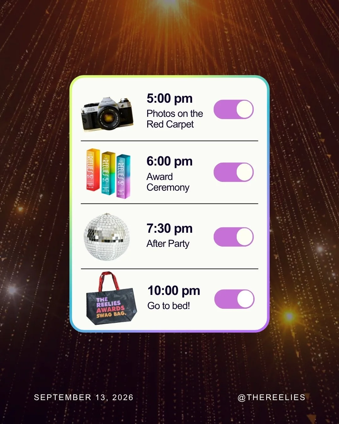 Your September 13 itinerary, sorted. 📸⁠
⁠
5:00 photos on the red carpet⁠
6:00 the award ceremony begins⁠
7:30 after party with your business besties⁠
10:00 straight to bed because we're responsible adults (kind of) 😂⁠
⁠
One unforgettable night in A