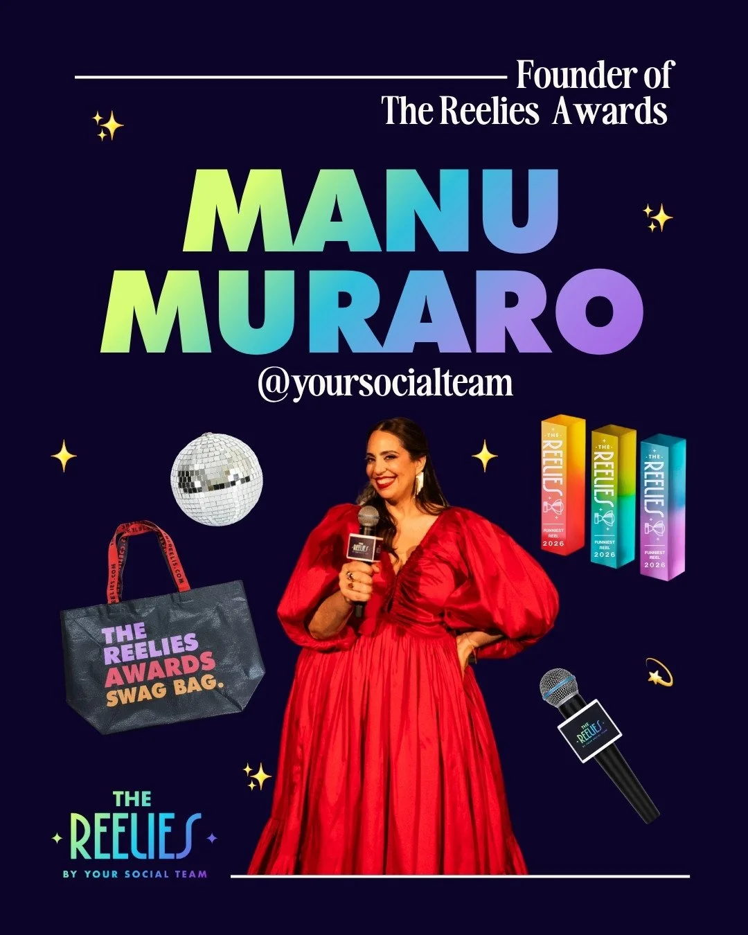 Meet the woman who started it all. 👑 Manu Muraro (@yoursocialteam) built The Reelies because she believed everyday creators and small business owners deserved an Oscars of their own.⁠
⁠
Not the mega-influencers. Not the people who already "made