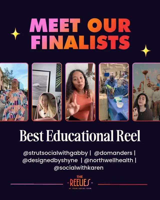 Meet the finalists for 🏆 BEST EDUCATIONAL REEL 🏆⁠
⁠
🌟 @strutsocialwithgabby⁠
🌟 @domanders⁠
🌟 @designedbyshyne⁠
🌟 @northwellhealth⁠
🌟 @socialwithkaren⁠
⁠
Congrats everyone! 🔥⁠
⁠
🏆  Vote for the winners! Comment "VOTE26" for the link