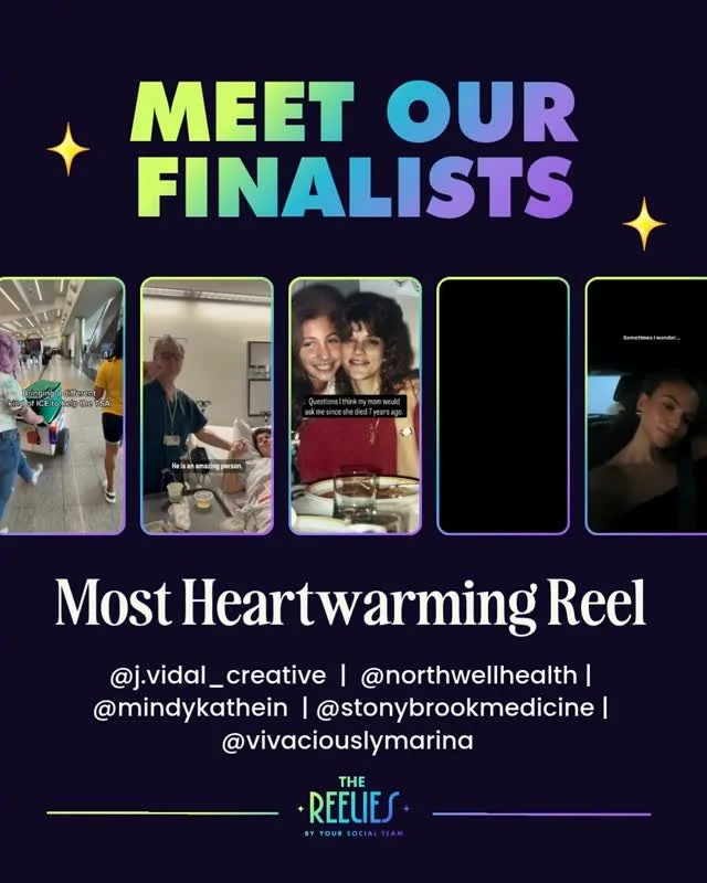 Meet the finalists for 🏆 MOST HEARTWARMING REEL 🏆 ⁠
⁠
🌟 @j.vidal_creative⁠
🌟 @northwellhealth⁠
🌟 @mindykathein⁠
🌟 @stonybrookmedicine⁠
🌟 @vivacsiouslymarina⁠
⁠
Congrats everyone! 🔥⁠
⁠
🏆  Vote for the winners! Comment "VOTE26" for t