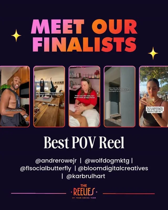 Meet the finalists for 🏆 BEST POV REEL 🏆⁠
⁠
🌟 @andrerowejr⁠
🌟 @wolfdogmktg⁠
🌟 @flsocialbutterfly⁠
🌟 @bloomdigitalcreatives⁠
🌟 @karbrulhart⁠
⁠
Congrats everyone! 🔥⁠
⁠
🏆  Vote for the winners! Comment "VOTE26" for the link (voting cl