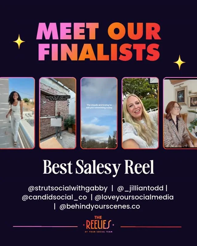 Meet the finalists for 🏆 BEST SALESY REEL 🏆⁠
⁠
🌟 @strutsocialwithgabby⁠
🌟 @_jilliantodd⁠
🌟 @candidsocial_co⁠
🌟 @loveyoursocialmedia⁠
🌟 @behindyourscenes.co⁠
⁠
Congrats everyone! 🔥⁠
⁠
🏆  Vote for the winners! Comment "VOTE26" for th