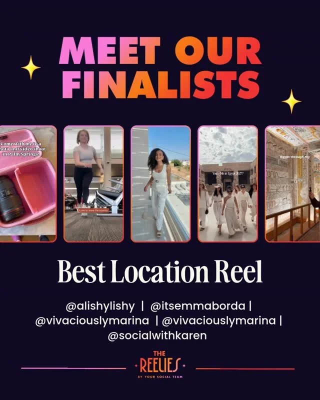 Meet the finalists for 🏆 BEST LOCATION REEL 🏆⁠
⁠
🌟 @alishylishy⁠
🌟 @itsemmaborda⁠
🌟 @vivaciouslymarina⁠
🌟 @vivaciouslymarina⁠
🌟 @socialwithkaren⁠
⁠
Congrats everyone! 🔥⁠
⁠
🏆  Vote for the winners! Comment "VOTE26" for the link (vot