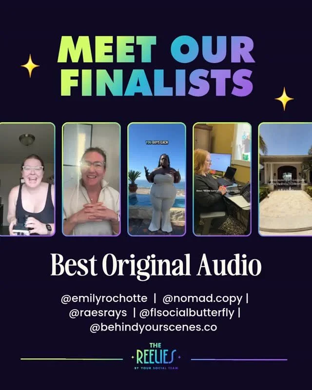 Meet the finalists for 🏆 BEST ORIGINAL AUDIO 🏆⁠
⁠
🌟 @emilyrochotte⁠
🌟 @nomad.copy⁠
🌟 @raesrays⁠
🌟 @flsocialbutterfly⁠
🌟 @behindyourscenes.co⁠
⁠
Congrats everyone! 🔥⁠
⁠
🏆  Vote for the winners! Comment "VOTE26" for the link (voting 