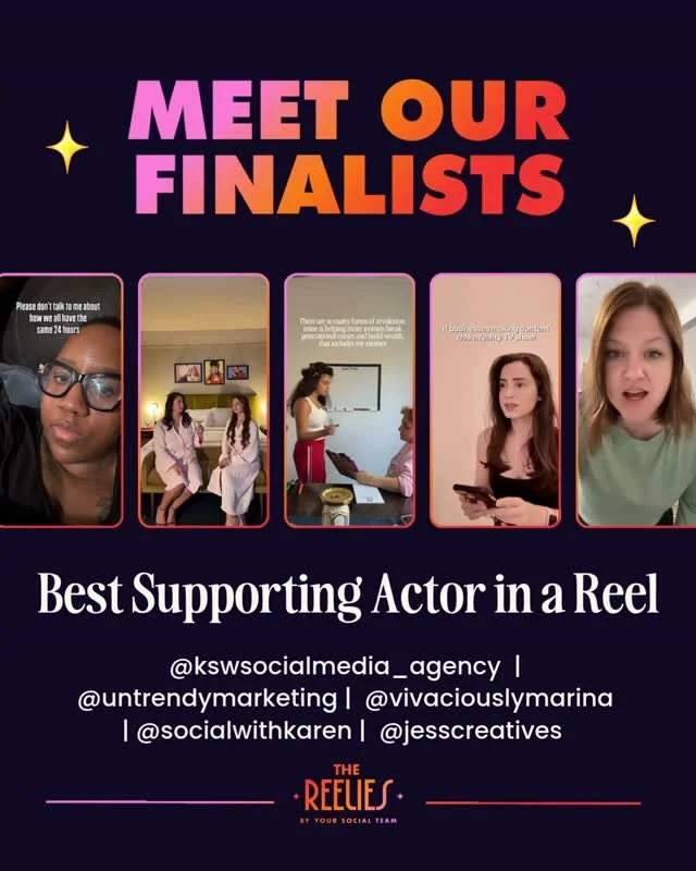 Meet the finalists for 🏆 BEST SUPPORTING ACTOR IN A REEL 🏆⁠
⁠
🌟 @kswsocialmedia_agency⁠
🌟 @untrendymarketing⁠
🌟 @vivaciouslymarina⁠
🌟 @socialwithkaren⁠
🌟 @jesscreatives⁠
⁠
Congrats everyone! 🔥⁠
⁠
🏆  Vote for the winners! Comment "VOTE26