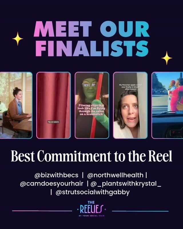 Meet the finalists for 🏆 BEST COMMITMENT TO THE REEL 🏆⁠
⁠
🌟 @bizwithbecs⁠
🌟 @northwellhealth⁠
🌟 @camdoesyourhair⁠
🌟 @_plantswithkrystal_⁠
🌟 @strutsocialwithgabby⁠
⁠
Congrats everyone! 🔥⁠
⁠
🏆  Vote for the winners! Comment "VOTE26" 