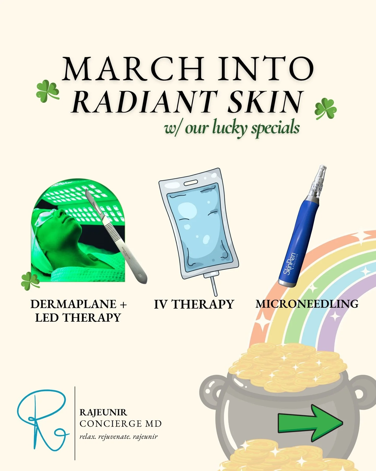 🍀 Feeling lucky this March? Your skin should too! 

We&rsquo;re celebrating March Madness + St. Patrick&rsquo;s season with exclusive skin and wellness specials designed to refresh, hydrate, and glow you up before the Florida heat arrives! 

✨ $50 O