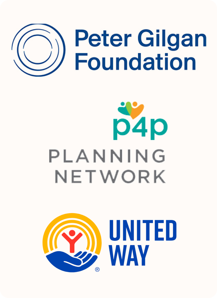 Logos for Peter Gilgan Foundation, Partners4Planning, and United Way