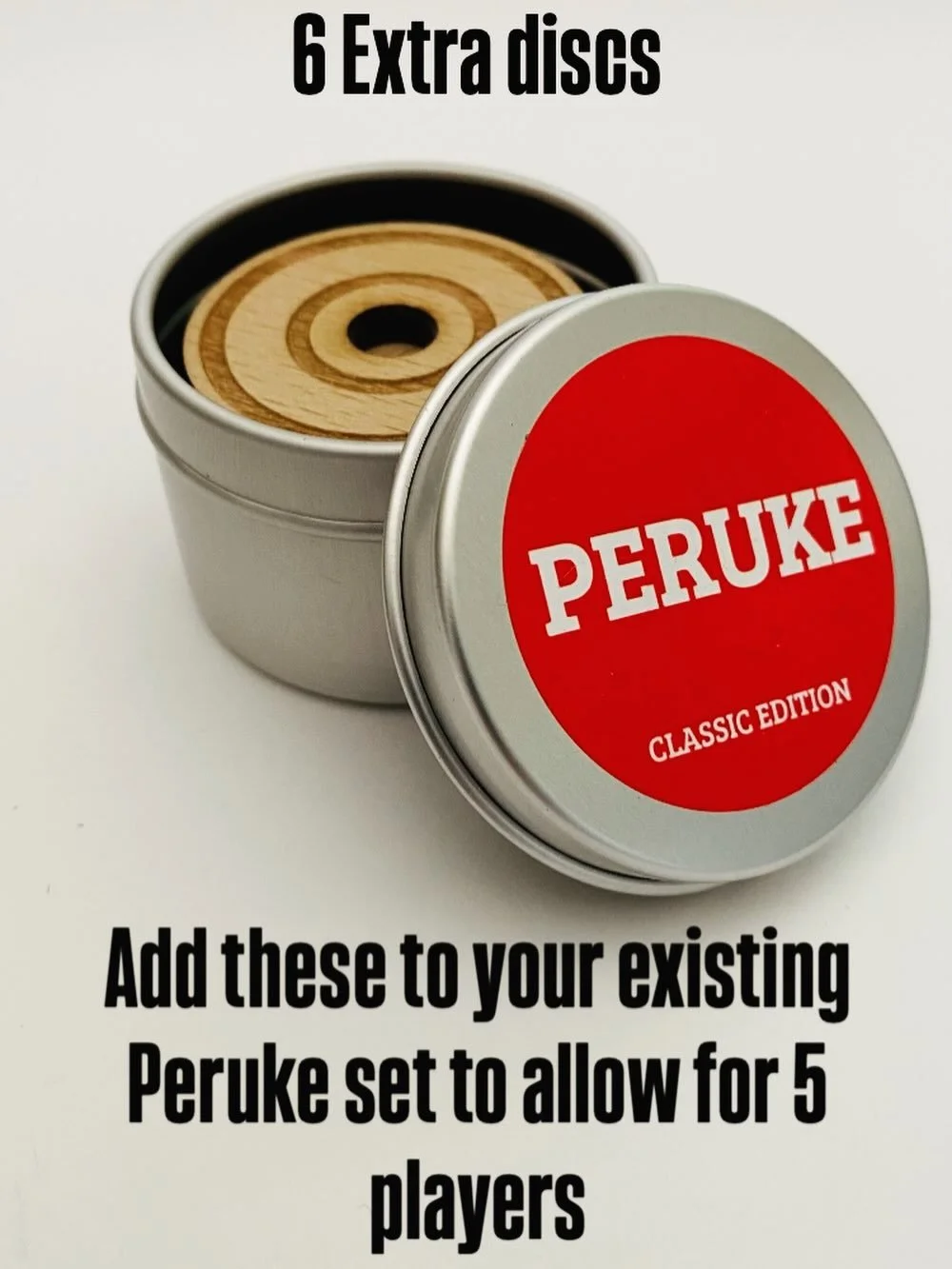 6 extras discs in a tin! Play Peruke with 5 players. Available on the website 🎲 🎲 🎲. #5players #dicegames #indiegames #perukegames #games