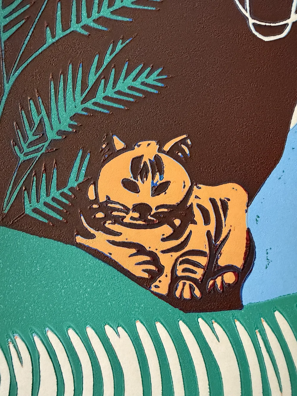 Air Max and Monstera Original Linocut Print: Urban Meets Nature