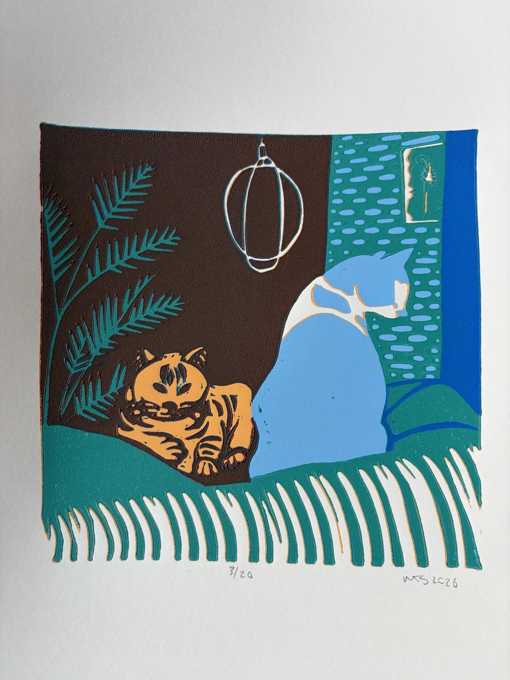 Air Max and Monstera Original Linocut Print: Urban Meets Nature