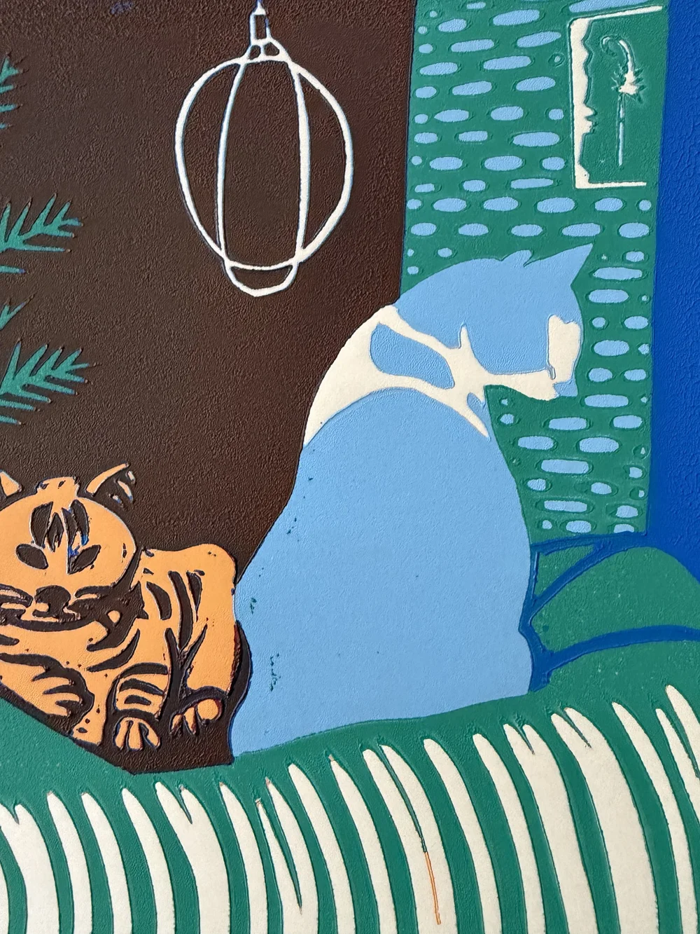 Air Max and Monstera Original Linocut Print: Urban Meets Nature
