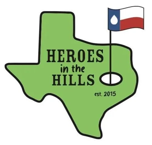 Heroes in the Hills logo: the state of Texas as a green putting green with a flag, established 2015