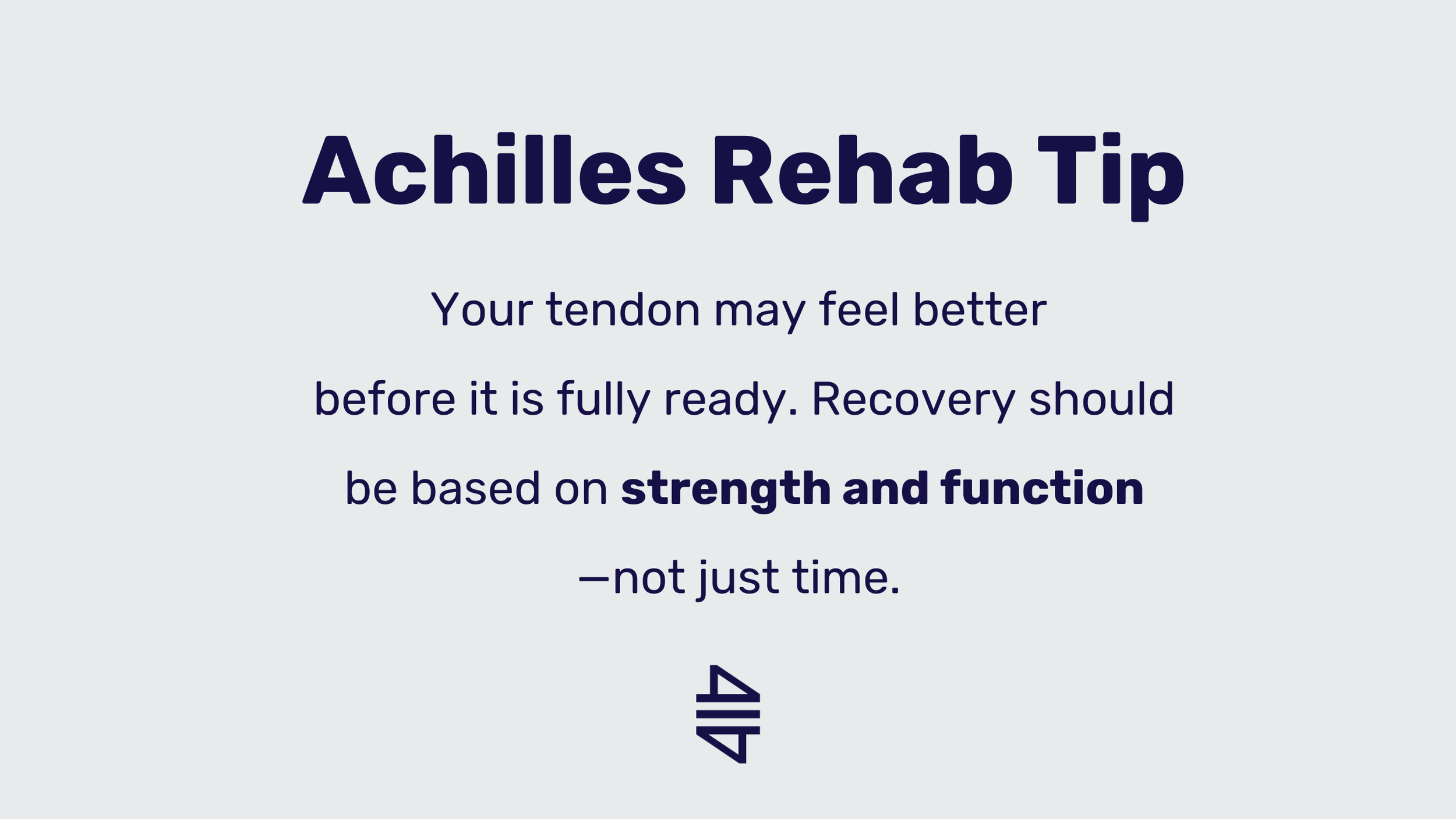 Graphic reminding patients that Achilles recovery should be based on strength and function, not just time.