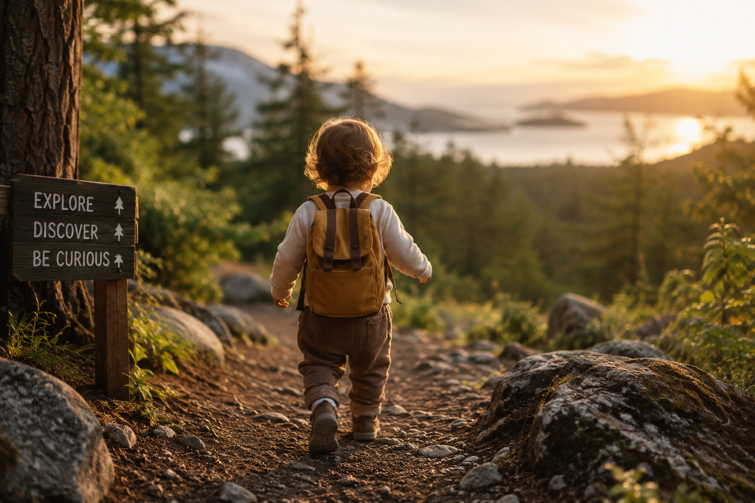 A young child exploring a forest trail, symbolizing curiosity, openness, and a beginner's mindset during sports injury recovery.