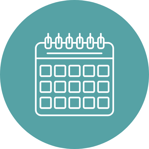 White line icon of a calendar representing executive administrative support.