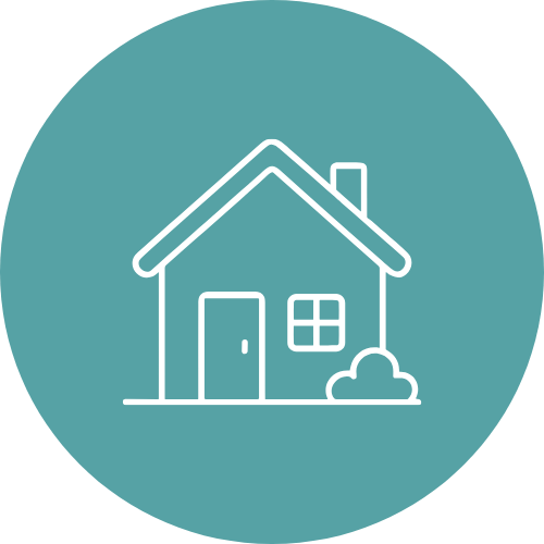 White line icon of a house representing personal lifestyle and logistics support.