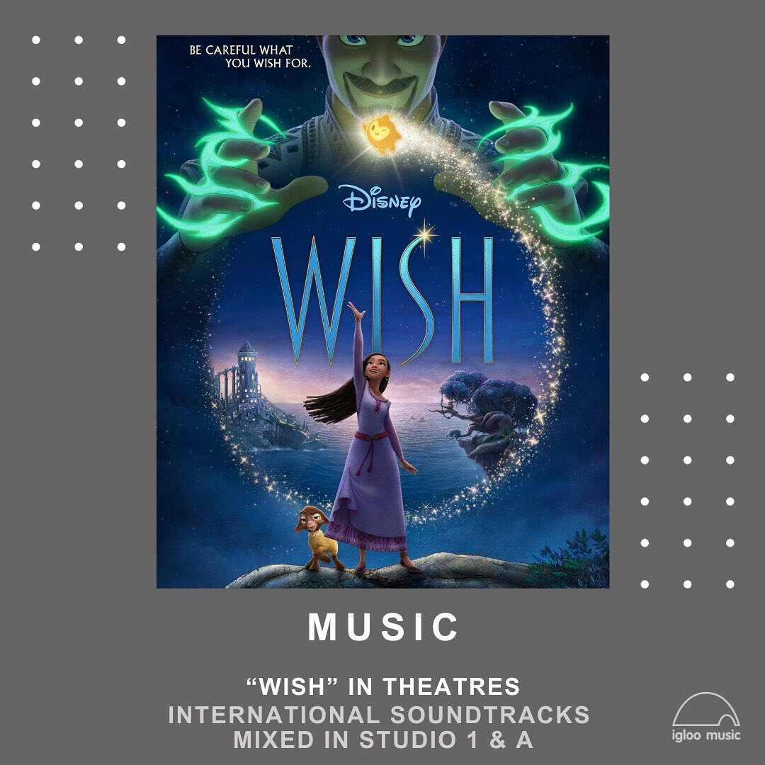 The 100th anniversary Disney animated feature &ldquo;Wish&rdquo; has arrived!&nbsp; International Soundtrack mixing done by Anna and Erich, with support from Max.
&bull;
&bull;
&bull;
&bull;
#igloomusic #teamwork #soundtrackmixing #disneyworld #wishm