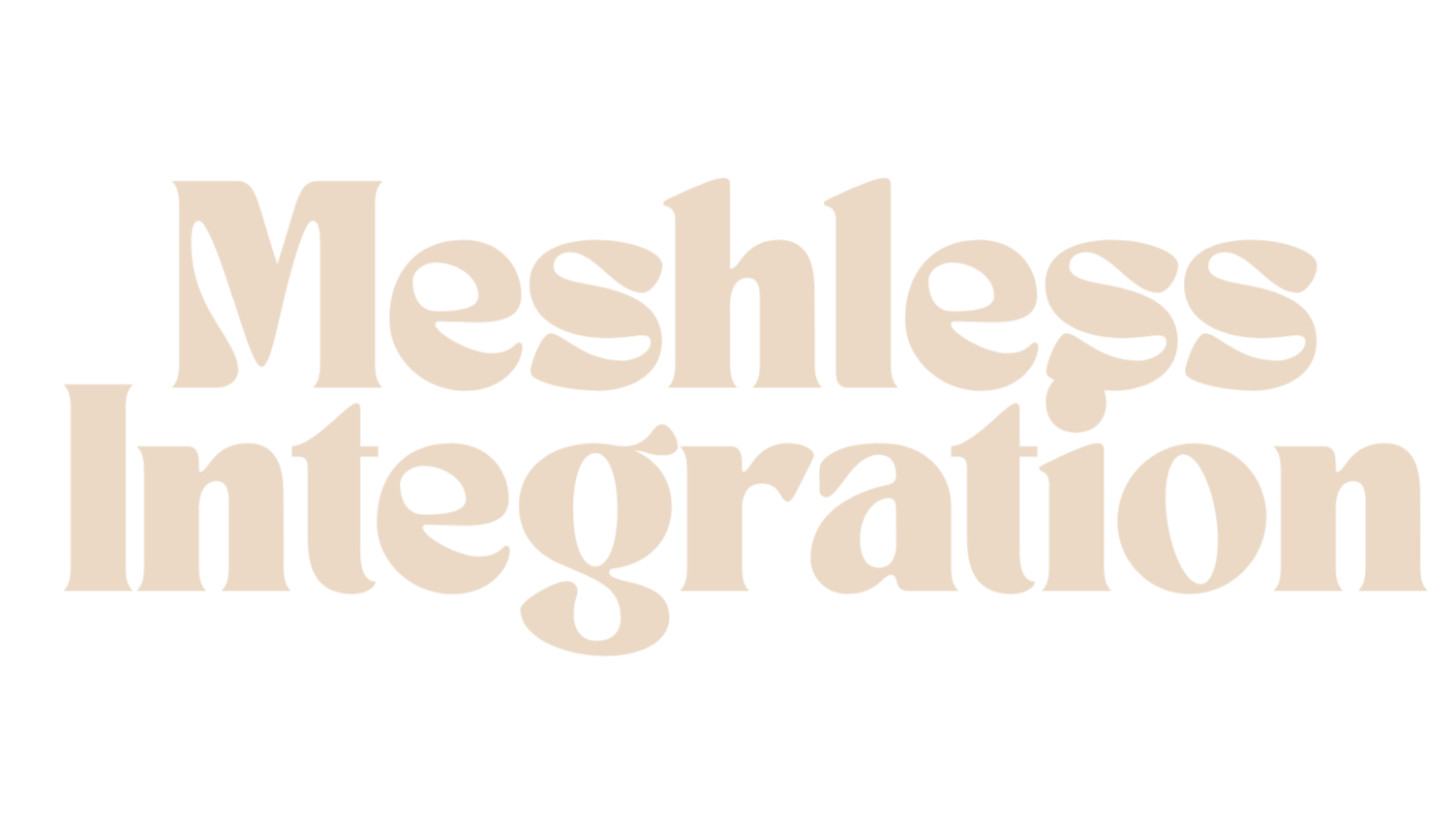 Text that reads 'Meshless Integration' in beige, bold, stylized font.