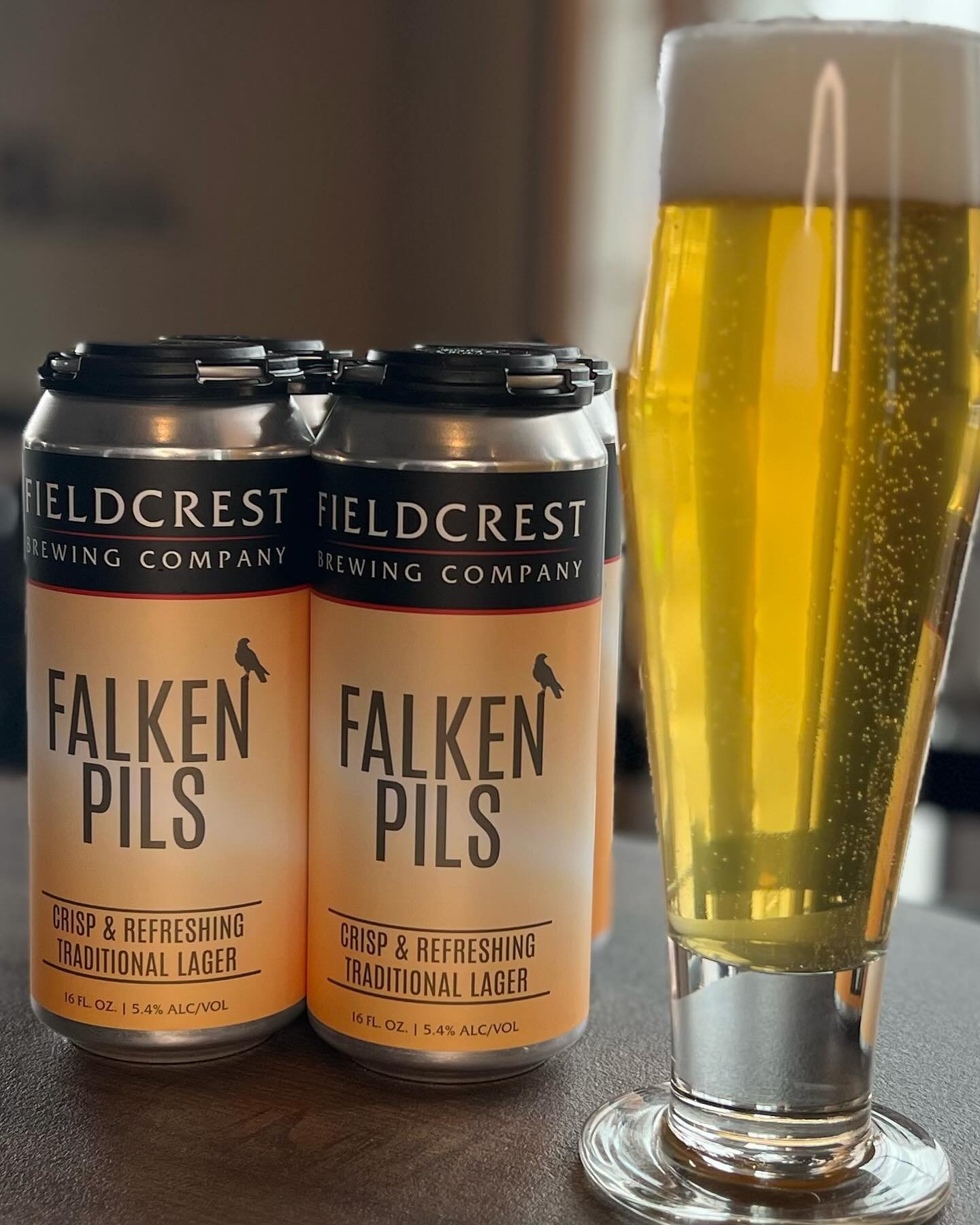 This fantastic brew has made its way back to the taps! Takes so long to make and it goes quickly so make sure you grab a pour and some 4pk to go before it&rsquo;s gone! #falkenpilsener #fieldcrestbrewing