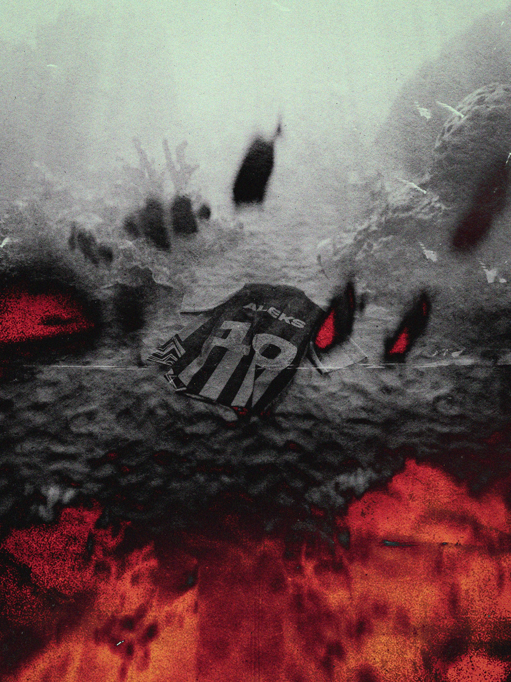 Abstract artwork with contrast of dark and fiery colors