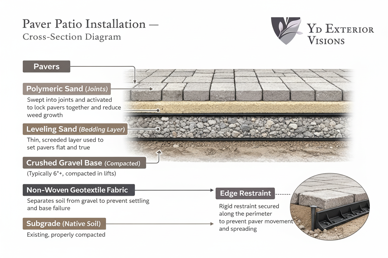 Paver patio cross section — proper base installation