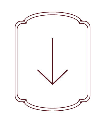 A maroon, thin frame with rounded corners that has an arrow pointing downwards in the center.