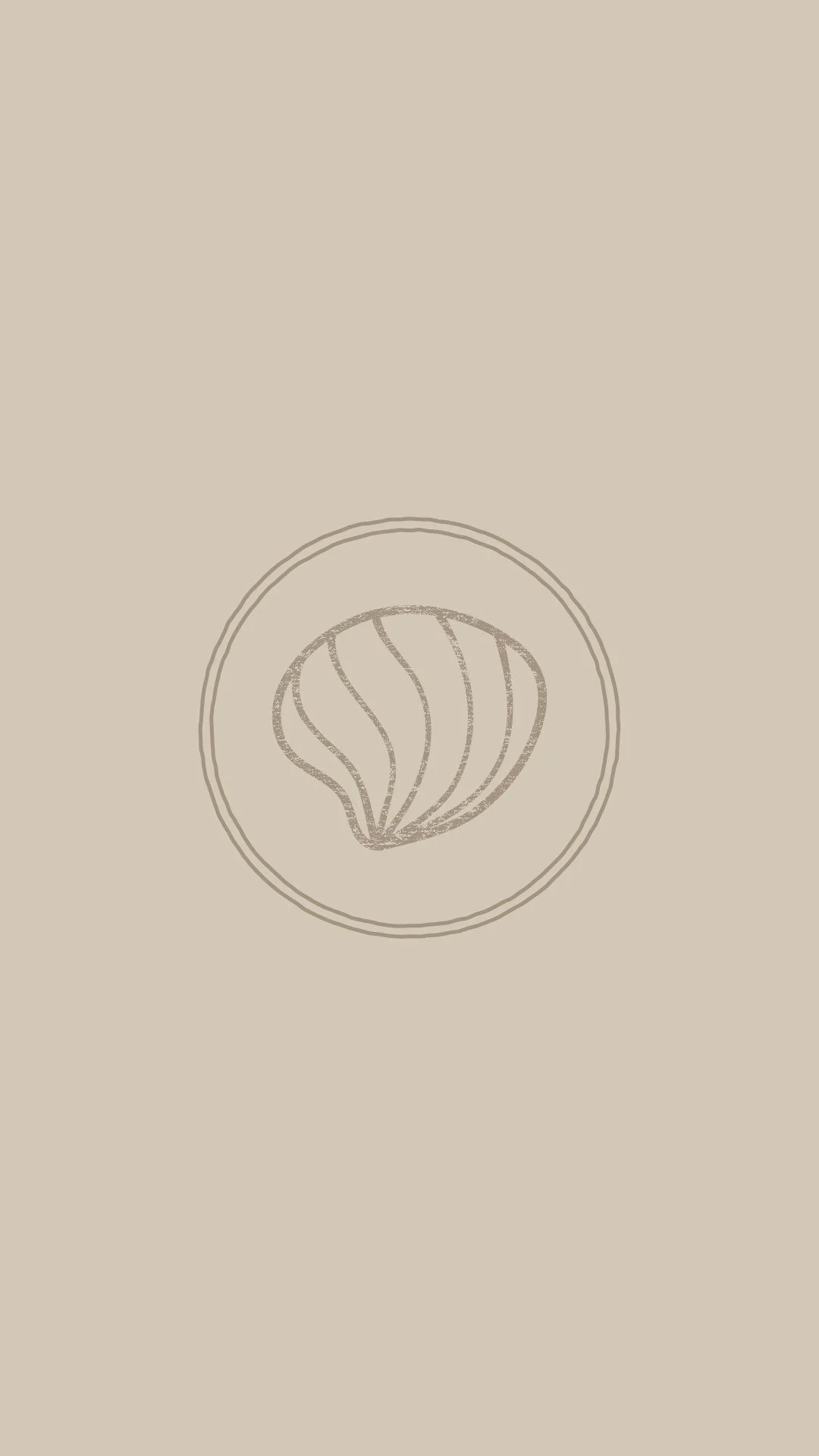 A beige background with a sketch of a seashell inside a circle, which is the logo icon for the brand Drift and Dune that was designed by Evelle Creative.