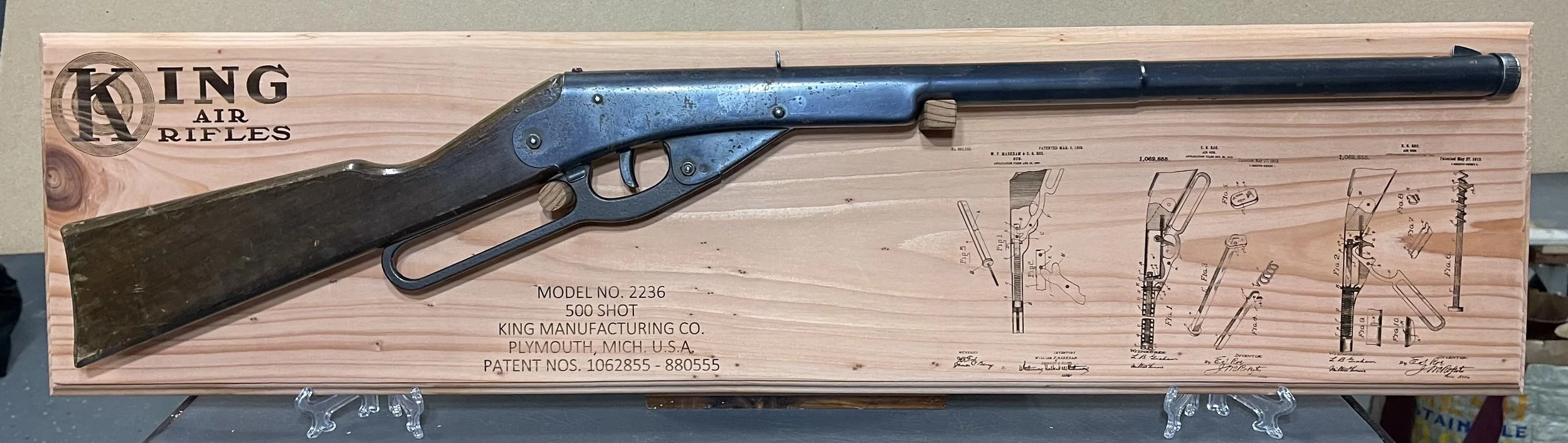 Vintage 1930's King 2236 500 Shot Air Rifle with custom redwood