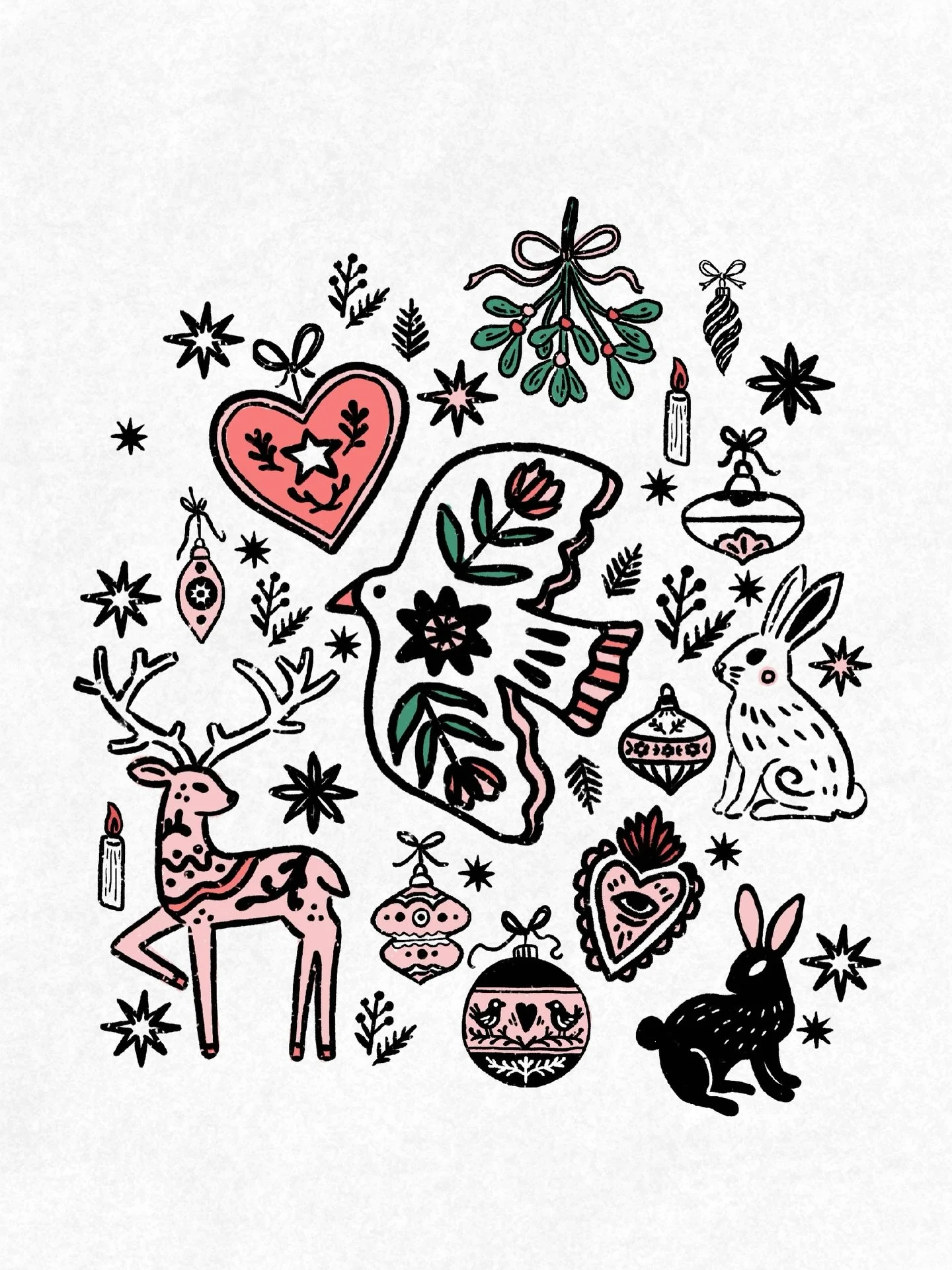 Holiday WIP ✨🎄

Sometimes things don&rsquo;t have to be pixel perfect before you call it finished. I pulled inspo for this from a bunch of places and after a few mins, it started to turn into an organic hodgepodge of holiday iconography. 

Wishing y