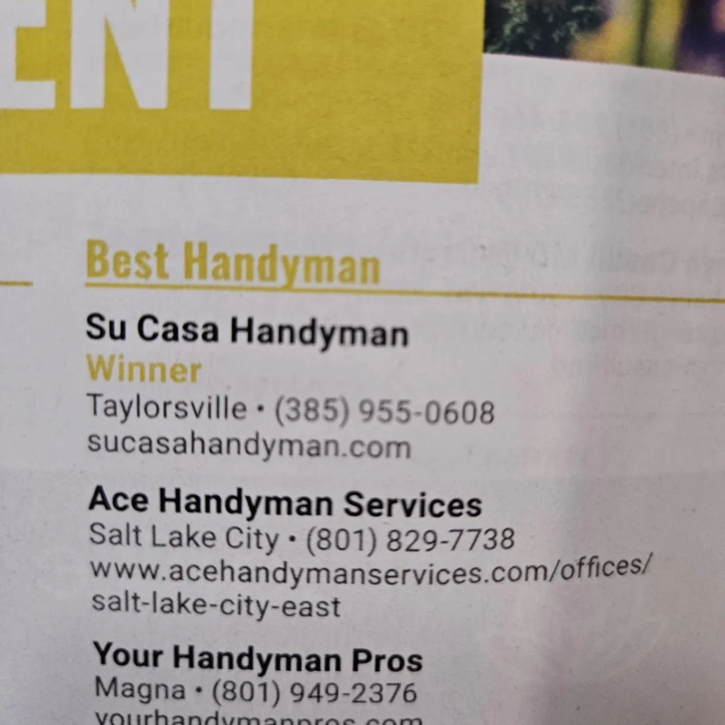 We received the BEST OF SLC Winners Guide 2025 this week in the mail, did you? Your Handyman Pros is on page 40 for winning the Top 3 Award recently! Woot! 
Thank you so much for your support these past ten years! 
#yourhandymanpros #contractor #BEST