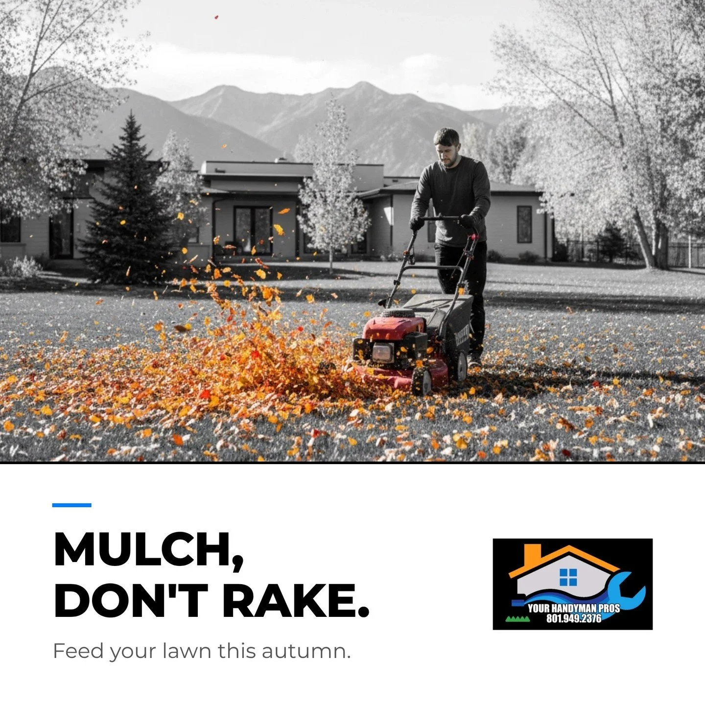 Bagging leaves? Nah, Salt Lake: just mulch 'em for free! 🍂 Grab your mower, set it to mulch (or just block the chute) and mow right over those leaves. Two passes, a few minutes, and your "yard waste" becomes free fertilizer for your lawn. 