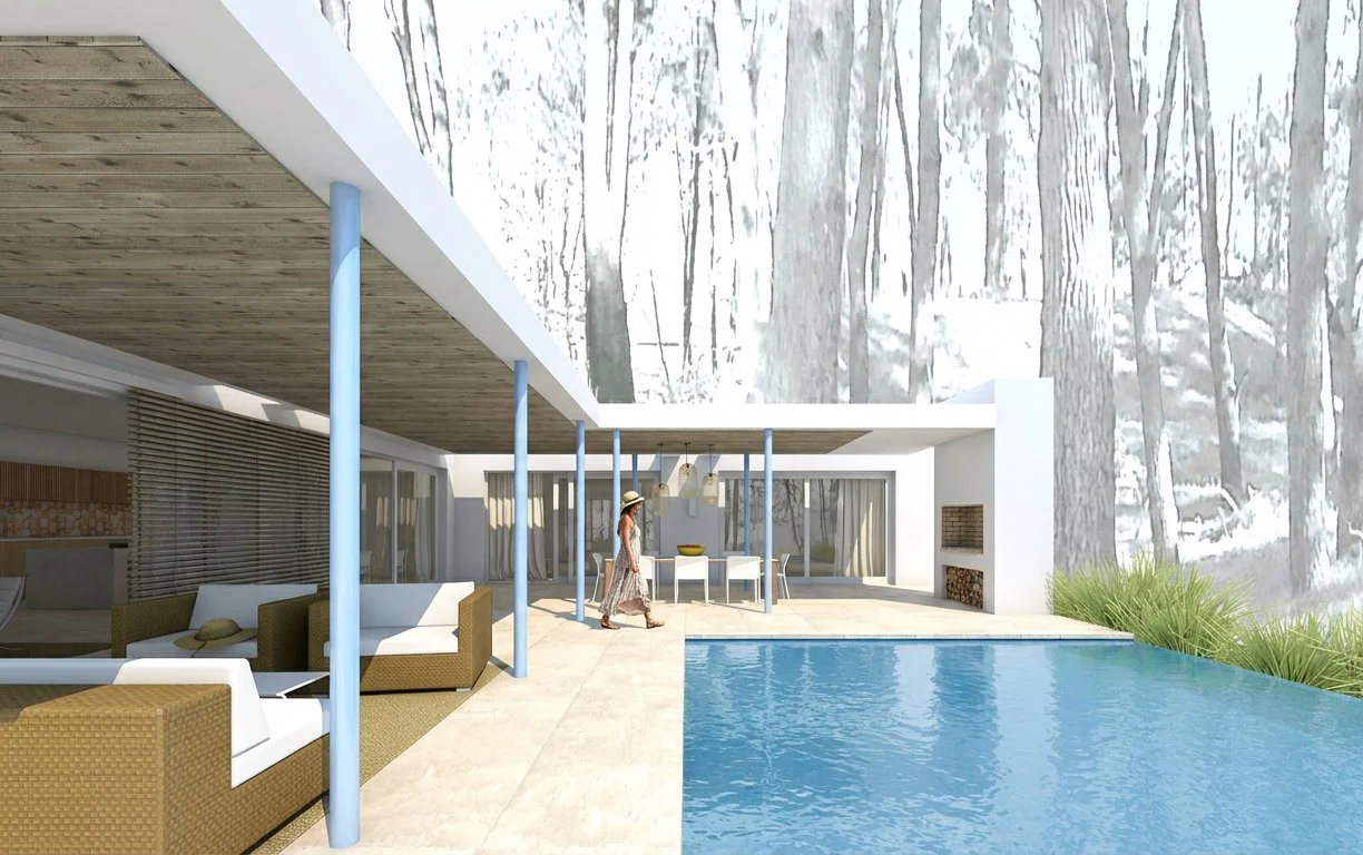 Custom beach house with sheltered outside leisure areas