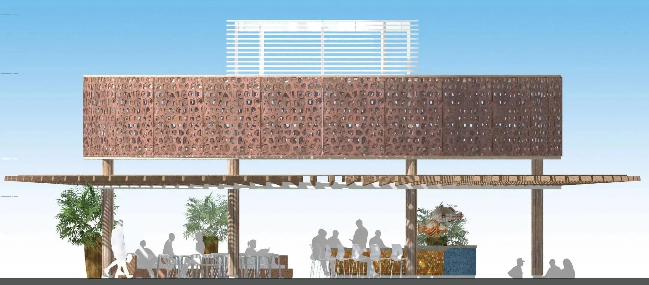 Beach restaurant pavilion.