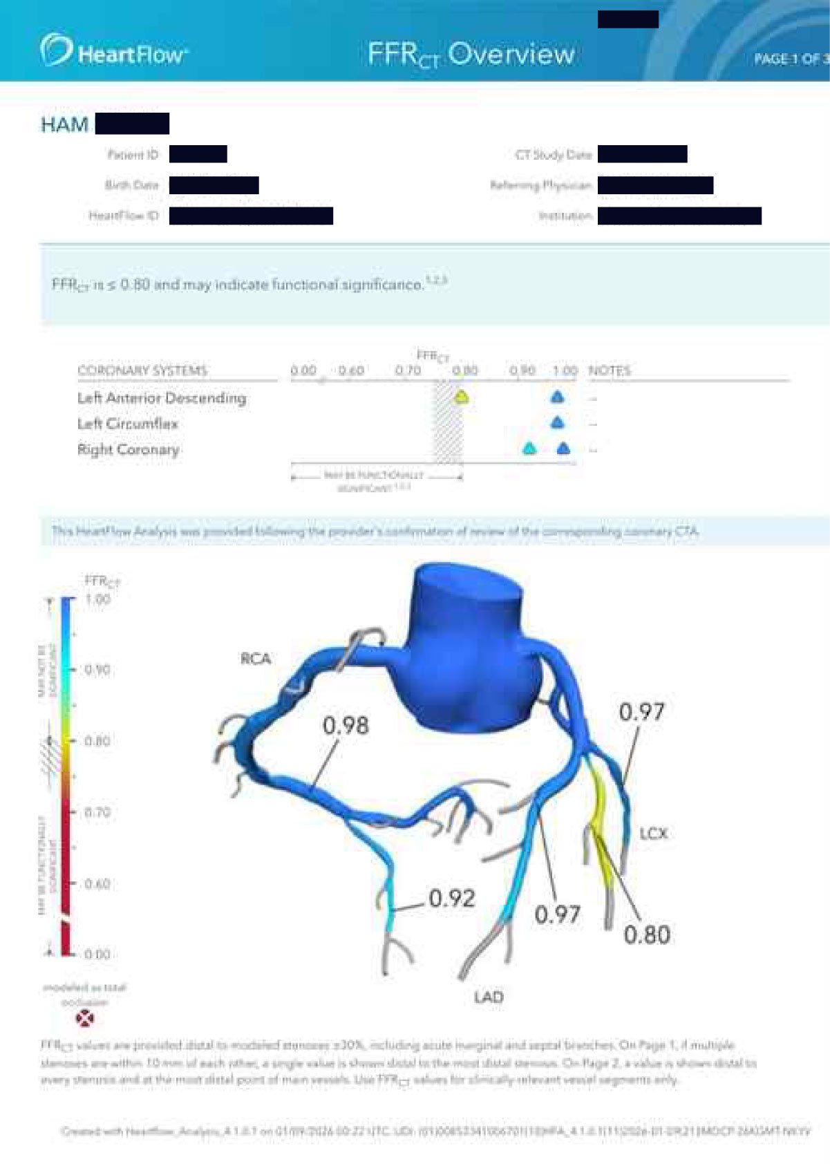 FFR₀CT Overview · Page 1
LAD 0.80 · LCX 0.97 · RCA 0.98