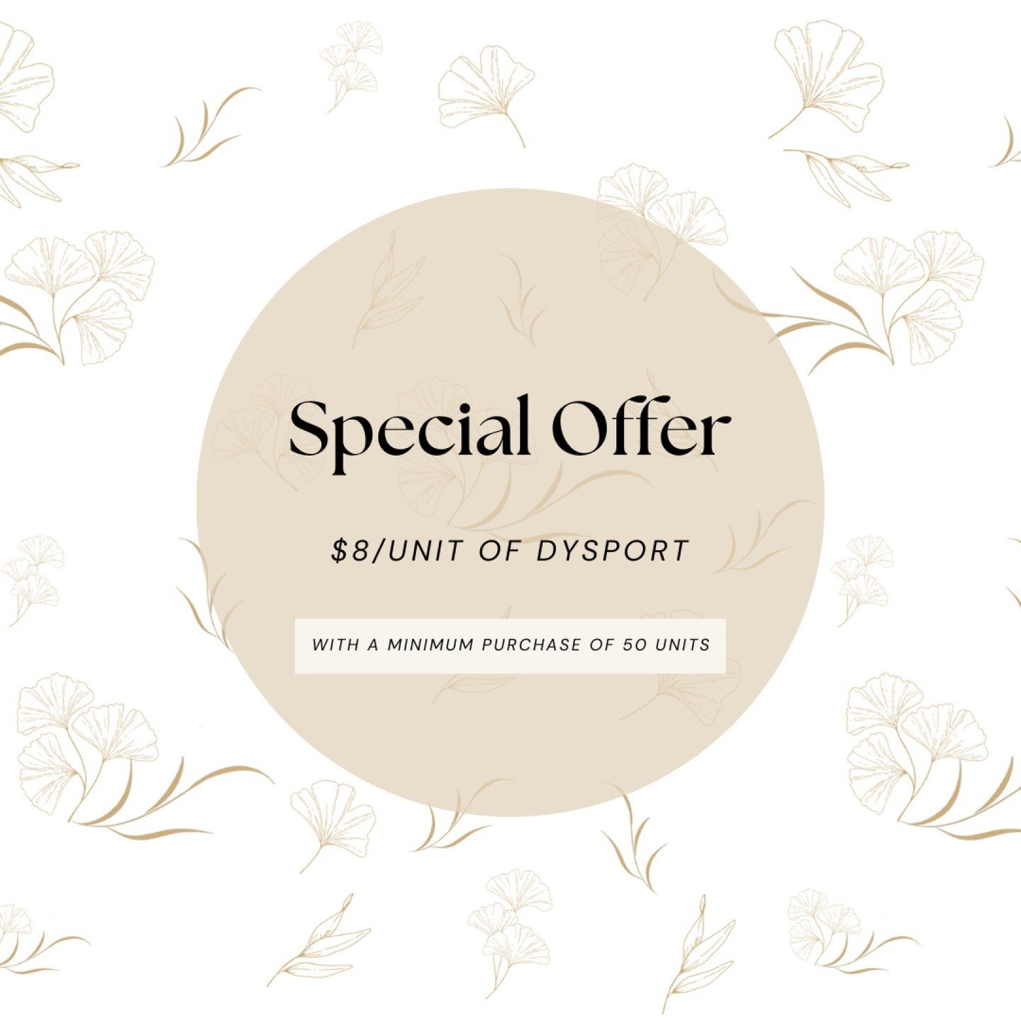 Black Friday Holiday Special! 

💉 Dysport for just $8/unit 
** Minimum purchase of 50 units 

Treat yourself to a smoother, more youthful look this holiday season &ndash; because YOU deserve it!

📅 Offer ends December 20th!

Promo can be applied to
